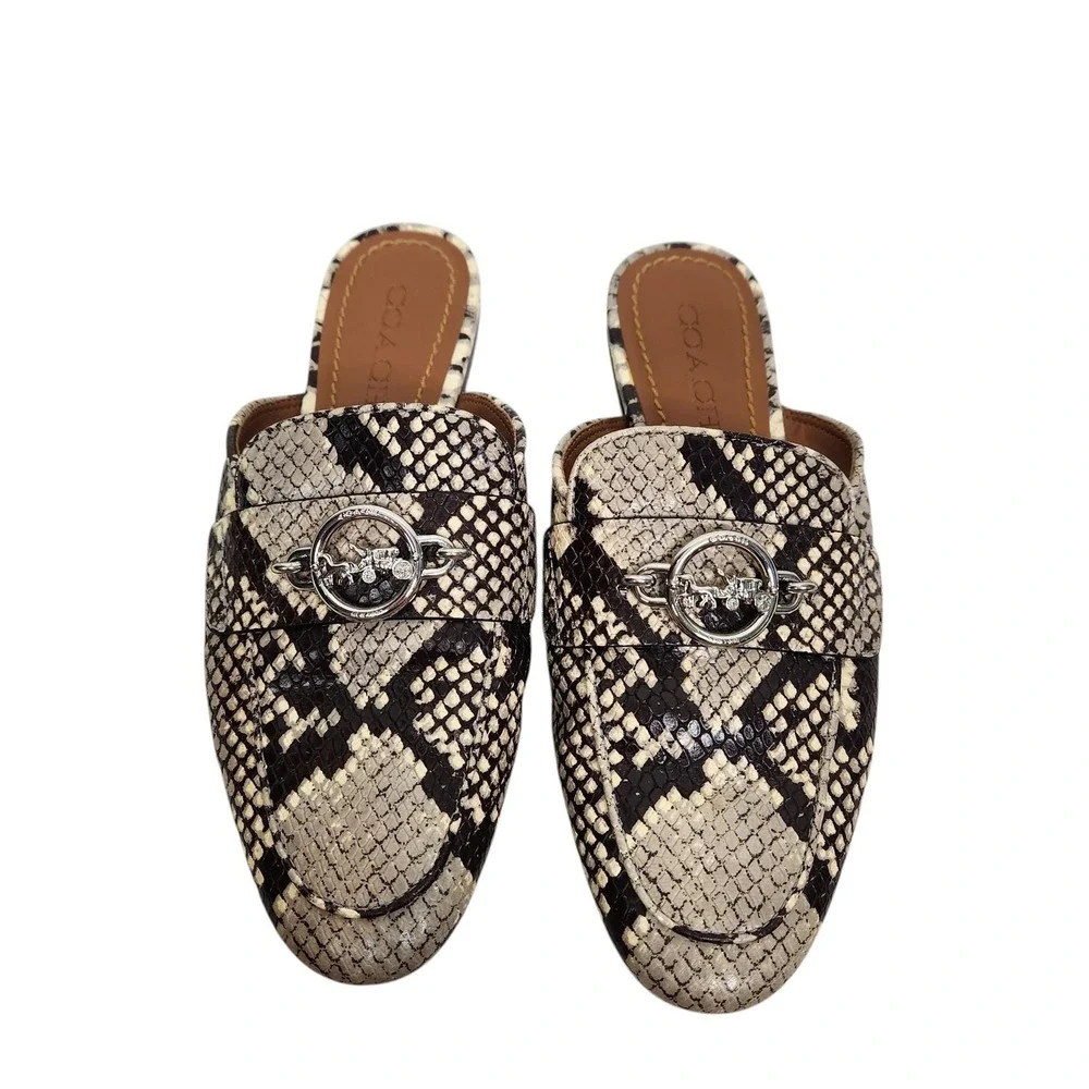COACH Scotty Python Shoes Womens 6 Beige Snake Leather Loafer Mules Slip‎ On